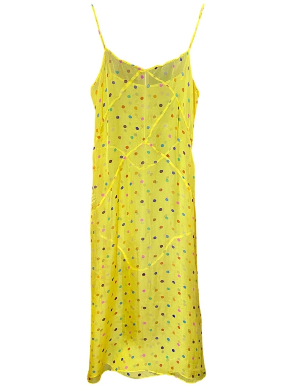 VTG Niovi 100% Silk Polka Dot Slip Dress • Y2K Archival Yellow Midi XS NWOT USA